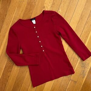 Vintage 90s JCrew Ruby Red Henley Long Sleeved T-Shirt Top Cotton Blend